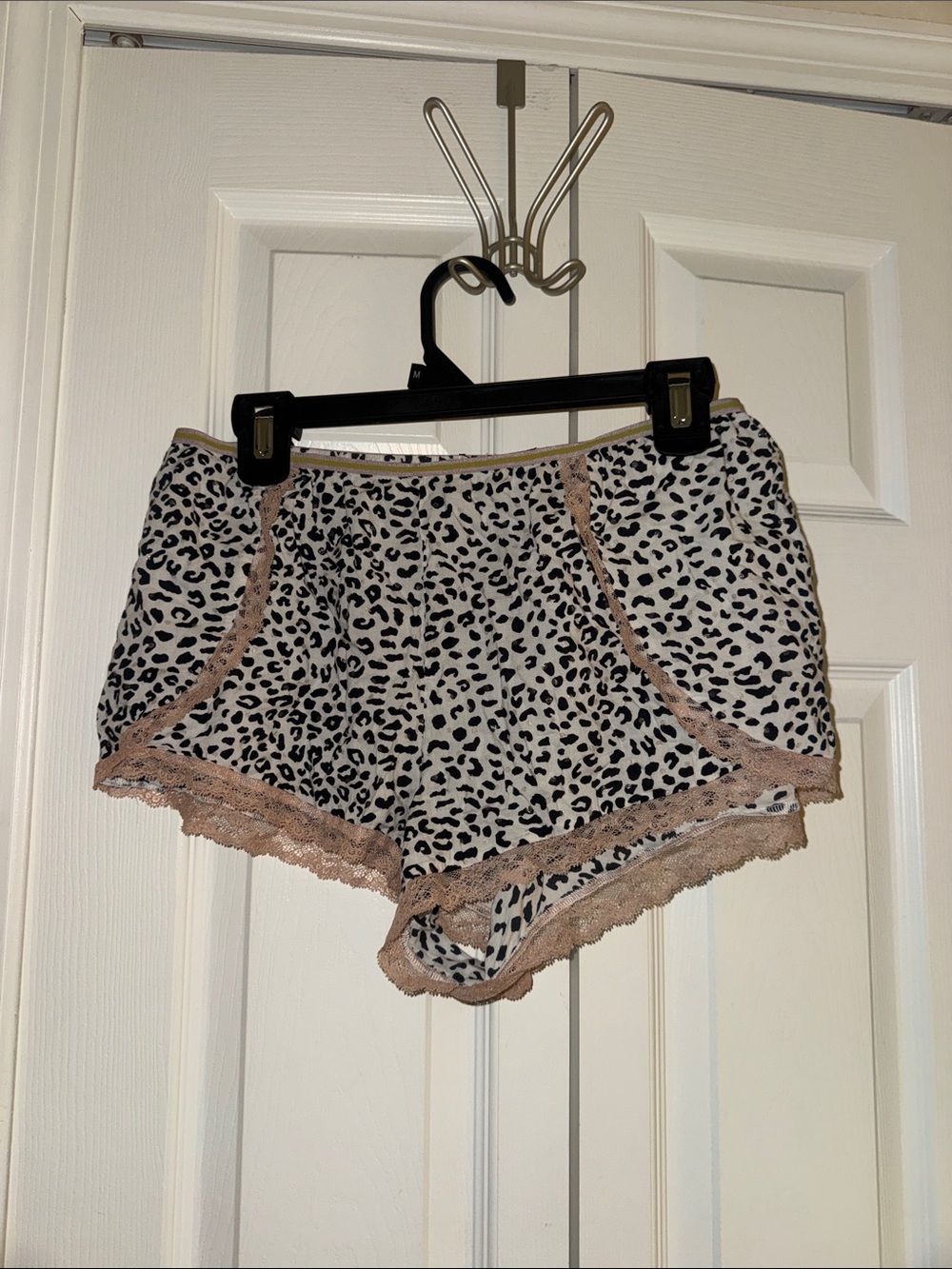 Victoria's Secret White Leopard Print Sleep Shorts with Blush Lace